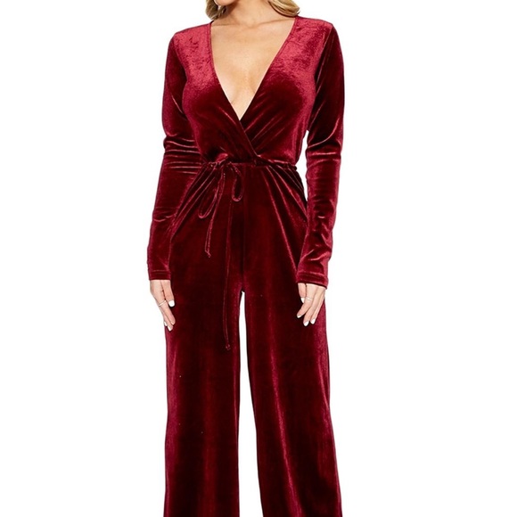 velvet jumpsuit red